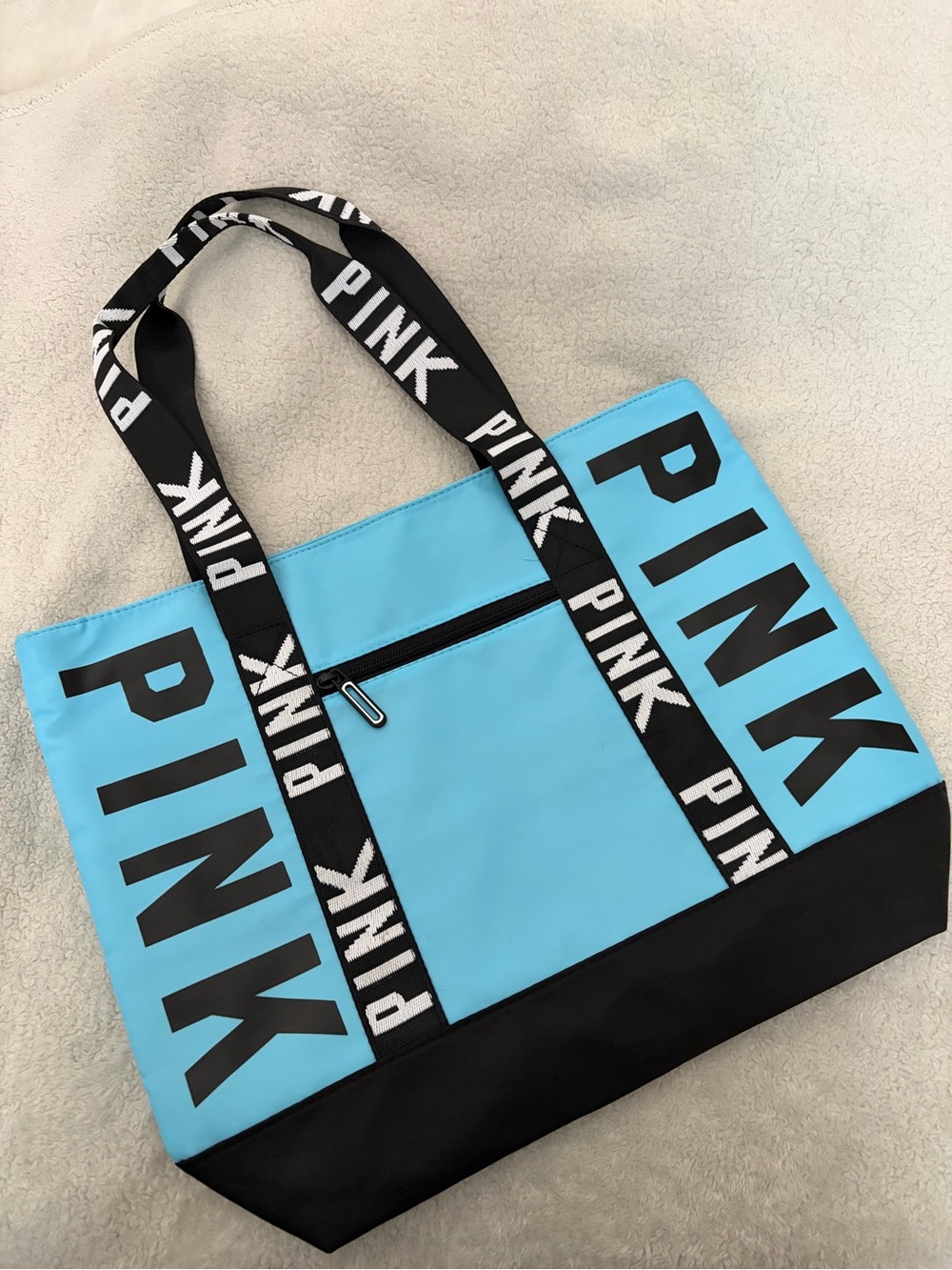 PINK Victoria's Secret Black & Blue Logo Strap Tote
